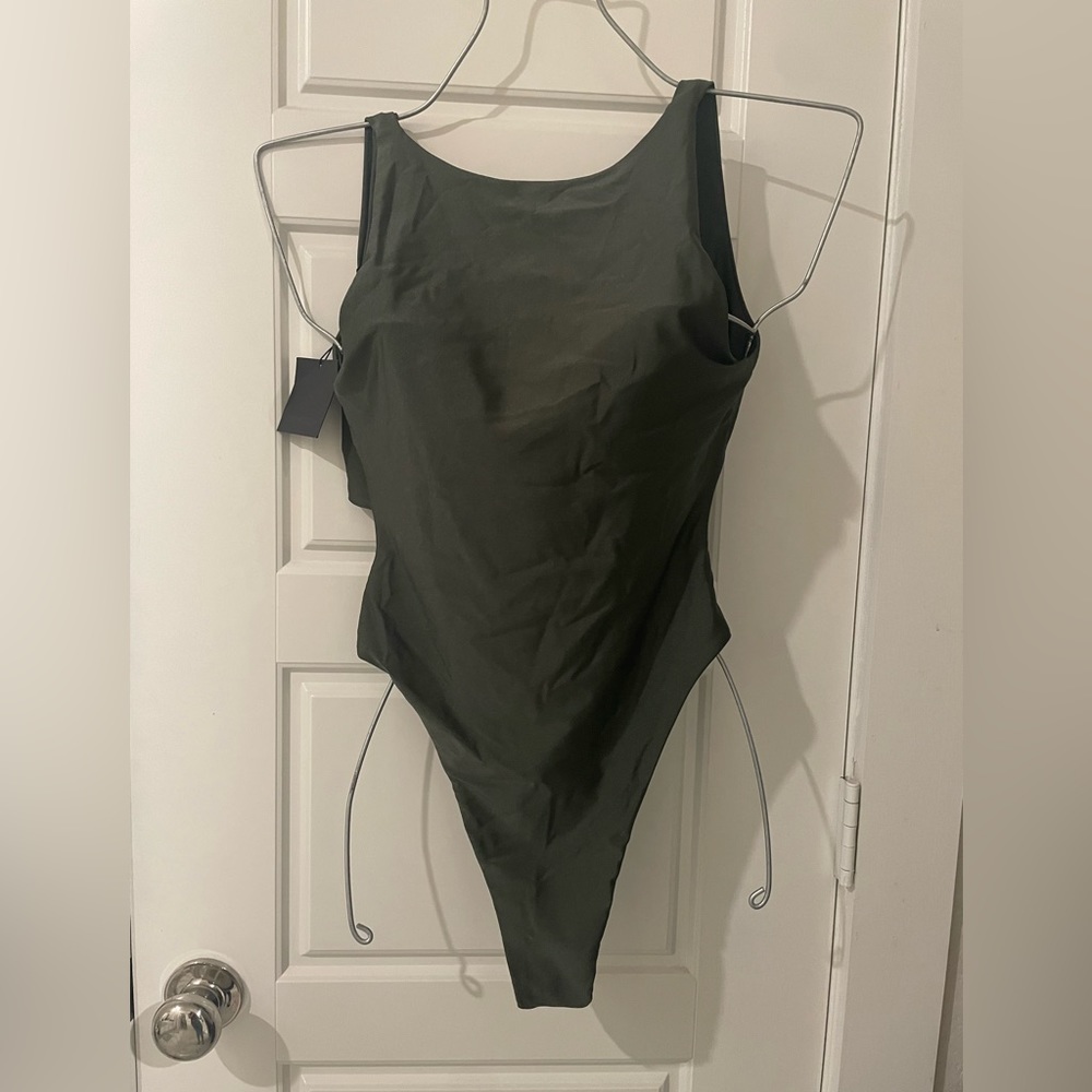 Green bathing suit cheeky